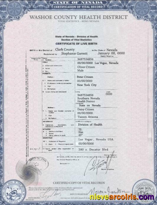 USA Nevada state birth certificate